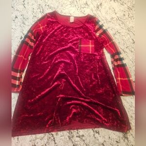 Red velvet and plaid dress size L